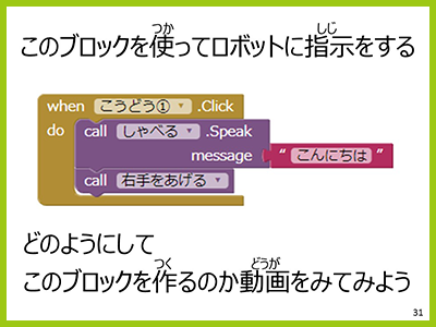 ロボットへの指示のブロックが書かれた資料の一部分